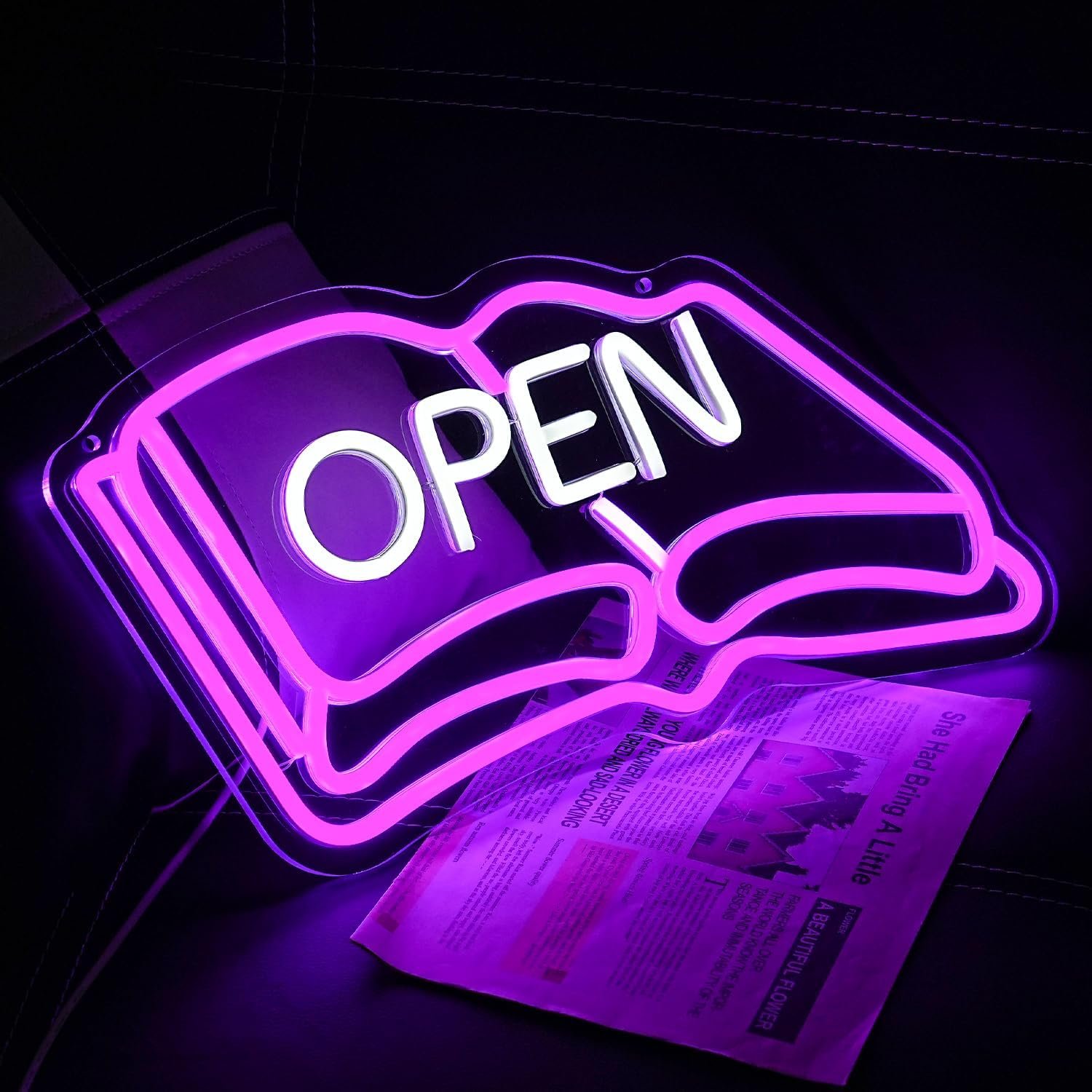Book Neon Sign for Wall Decor Open Neon Light Classroom LED Neon Sign Purple for Study Room Classroom