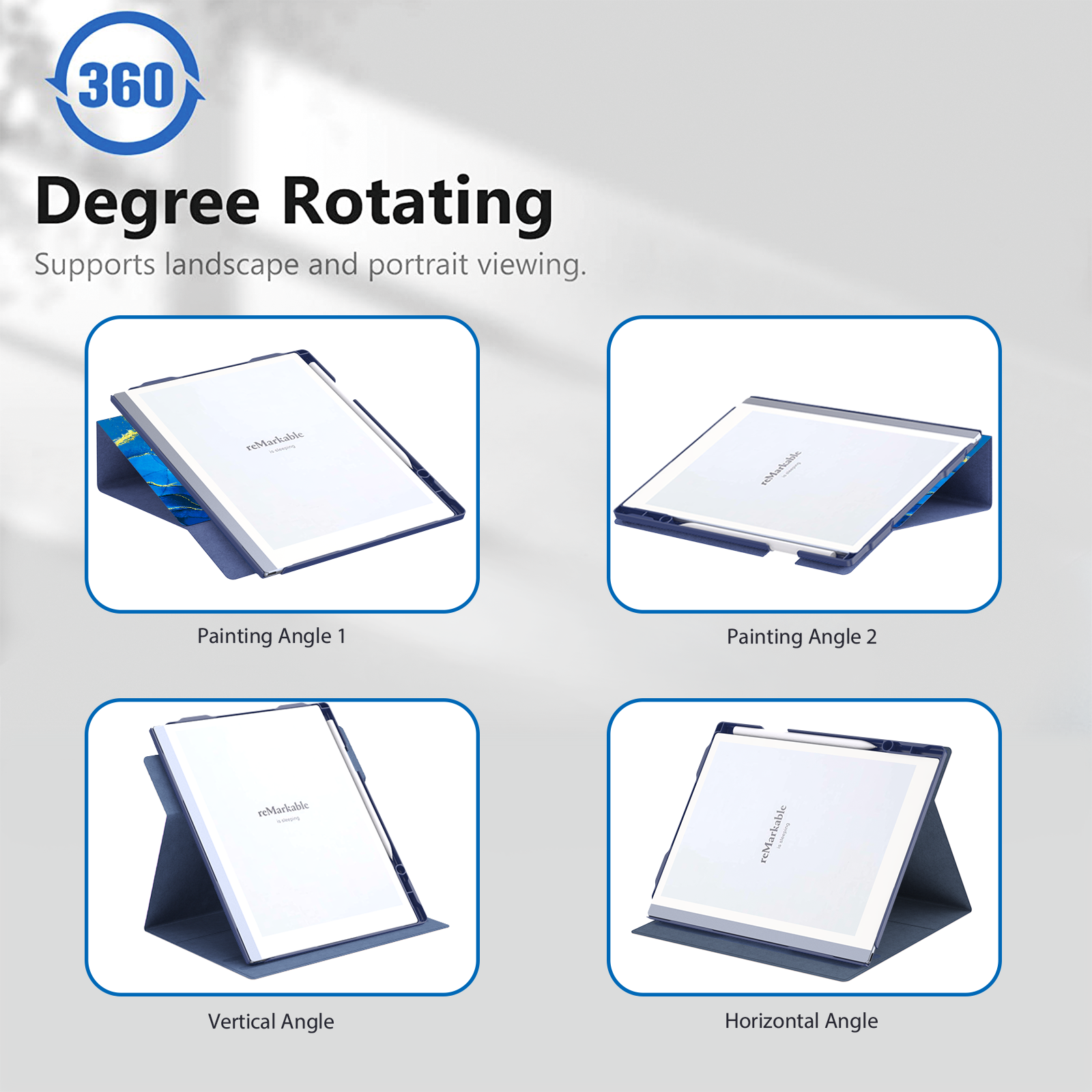 NET-CASE Case for Remarkable 2 Paper Tablet- Multi-Viewing Adjustable Folding Book Folio Cover - with Built-in Pen Holder