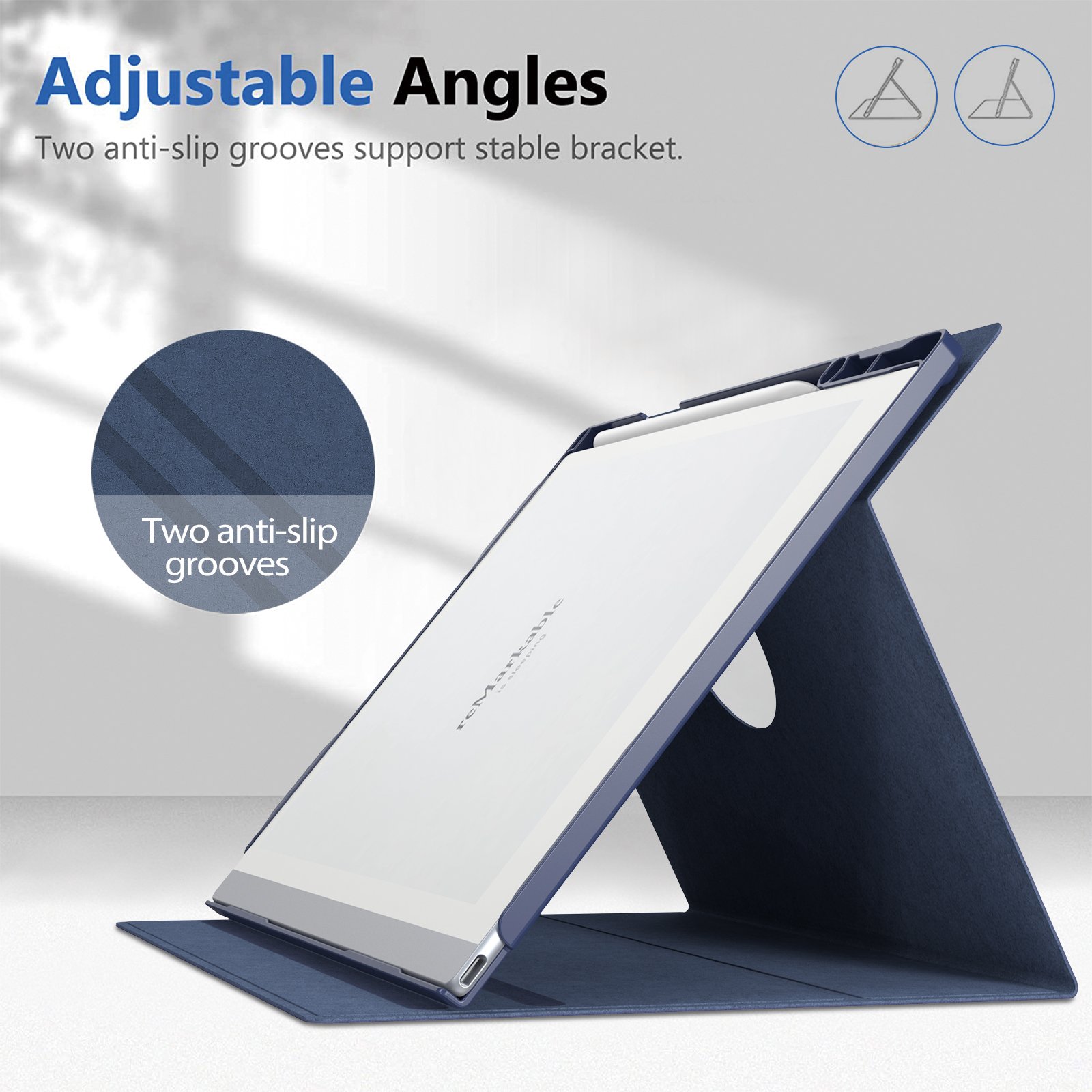 NET-CASE Case for Remarkable 2 Paper Tablet- Multi-Viewing Adjustable Folding Book Folio Cover - with Built-in Pen Holder
