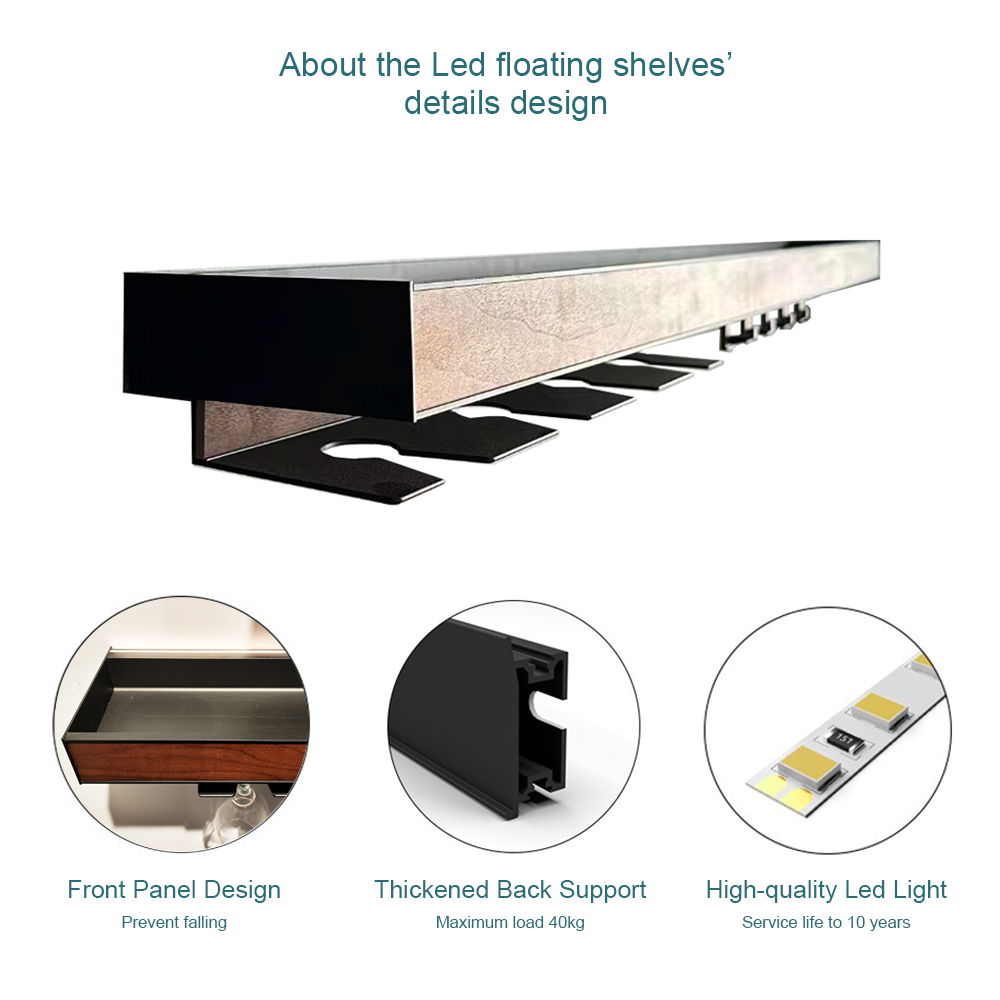 120Mm Black Brackets Aluminum Alloy Custom Wine Bottle Led Lighting Floating Shelf For Bar