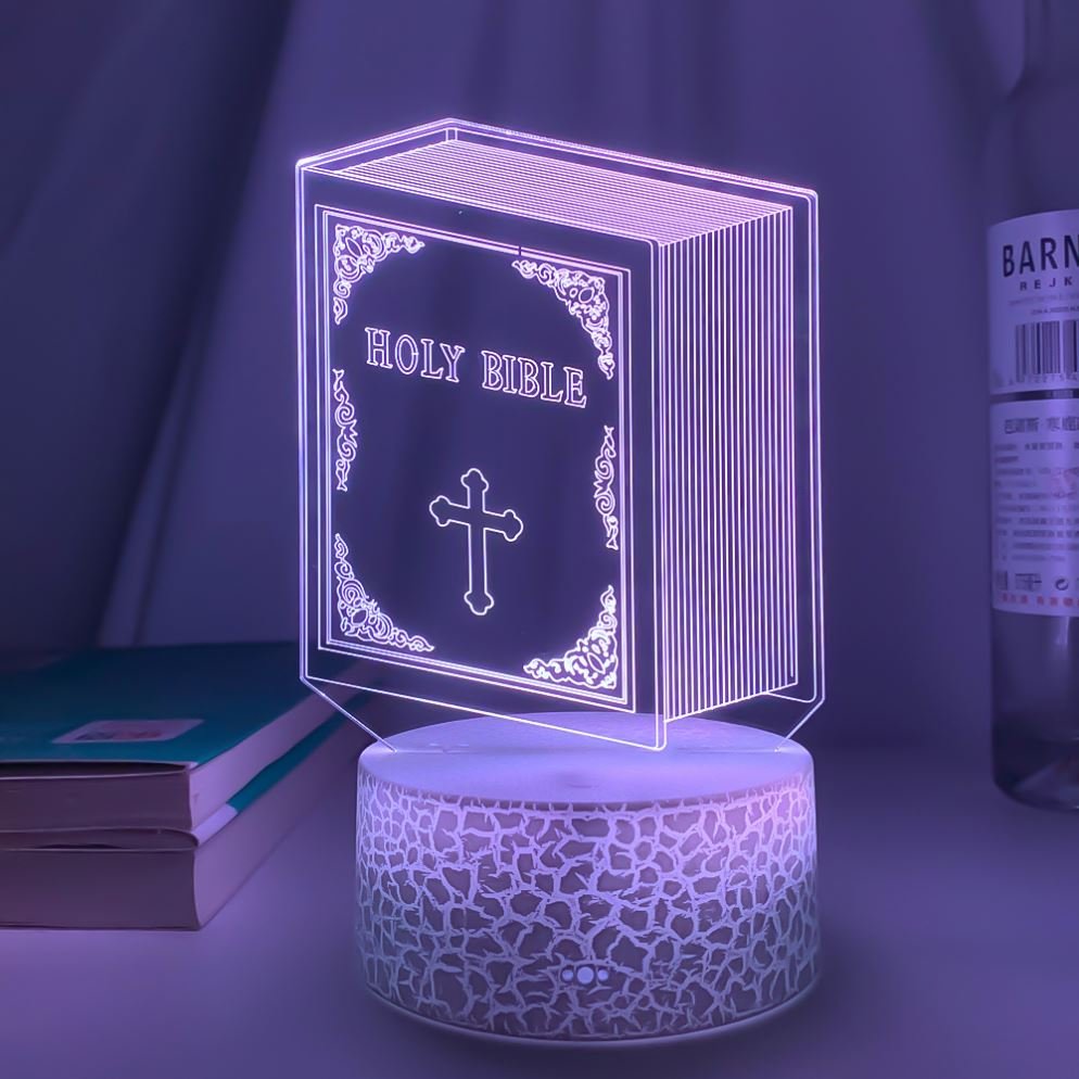 3d Optical Acrylic Night Light Book Holy Bible for Bedroom Decor Color Changing Led Lights Unique Christian Gift Usb Table Lamp