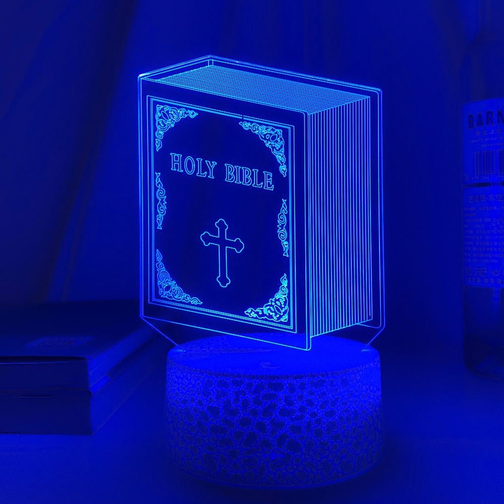 3d Optical Acrylic Night Light Book Holy Bible for Bedroom Decor Color Changing Led Lights Unique Christian Gift Usb Table Lamp