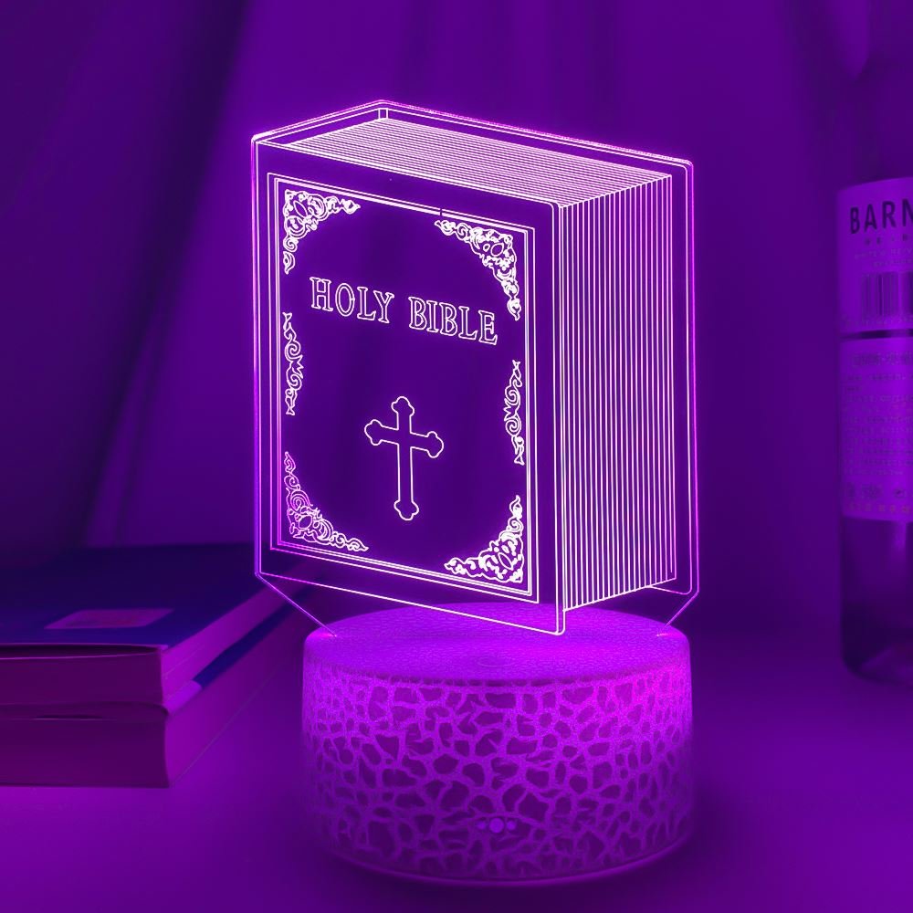 3d Optical Acrylic Night Light Book Holy Bible for Bedroom Decor Color Changing Led Lights Unique Christian Gift Usb Table Lamp