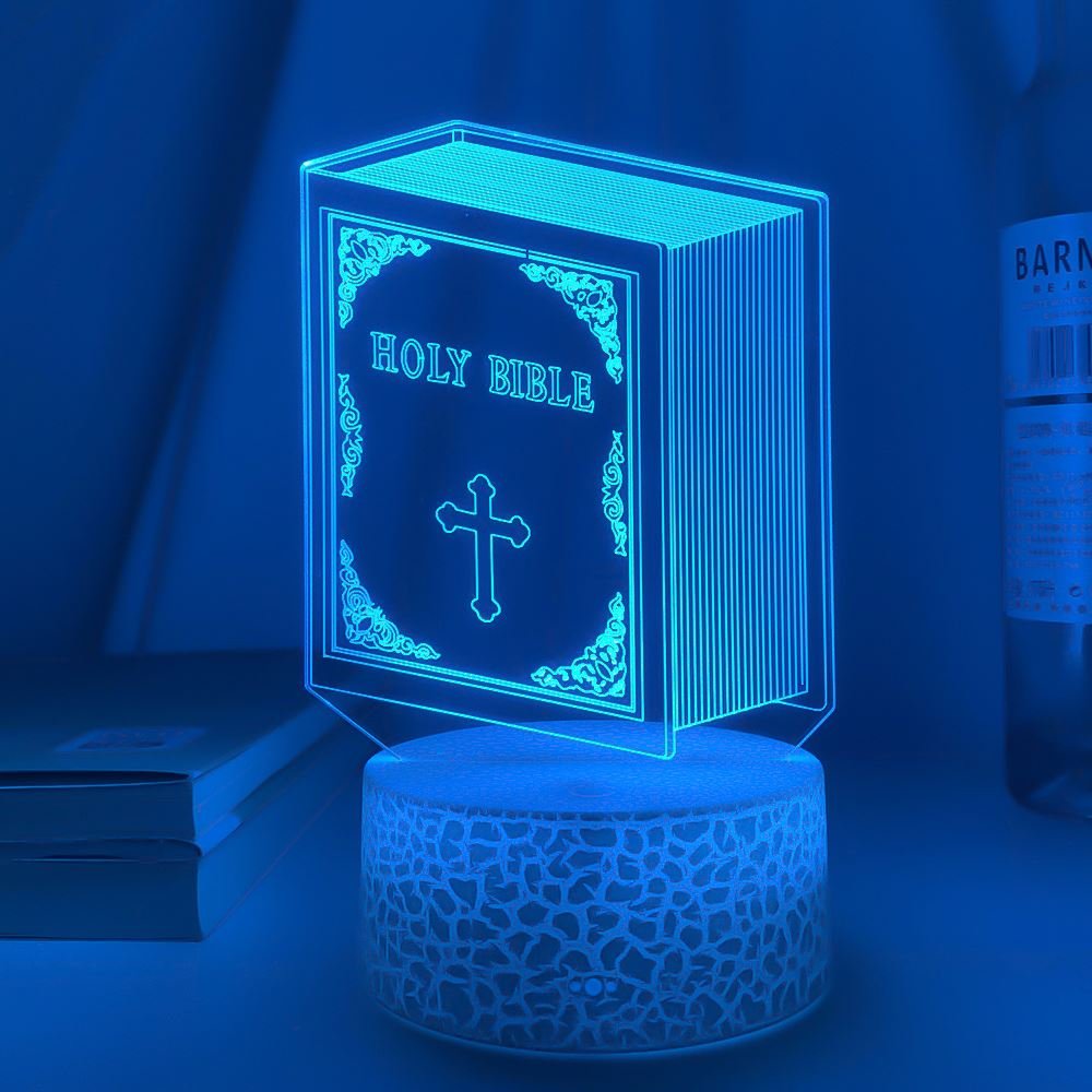 3d Optical Acrylic Night Light Book Holy Bible for Bedroom Decor Color Changing Led Lights Unique Christian Gift Usb Table Lamp