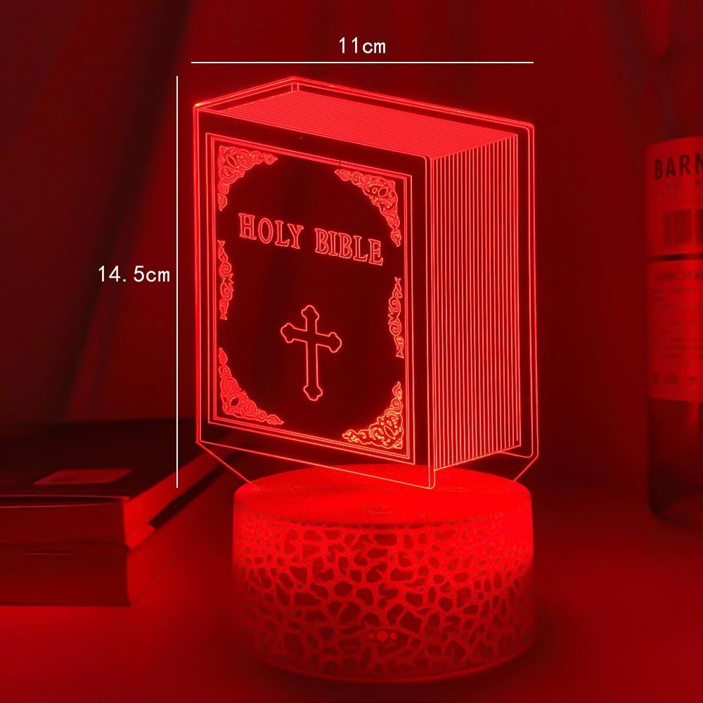 3d Optical Acrylic Night Light Book Holy Bible for Bedroom Decor Color Changing Led Lights Unique Christian Gift Usb Table Lamp