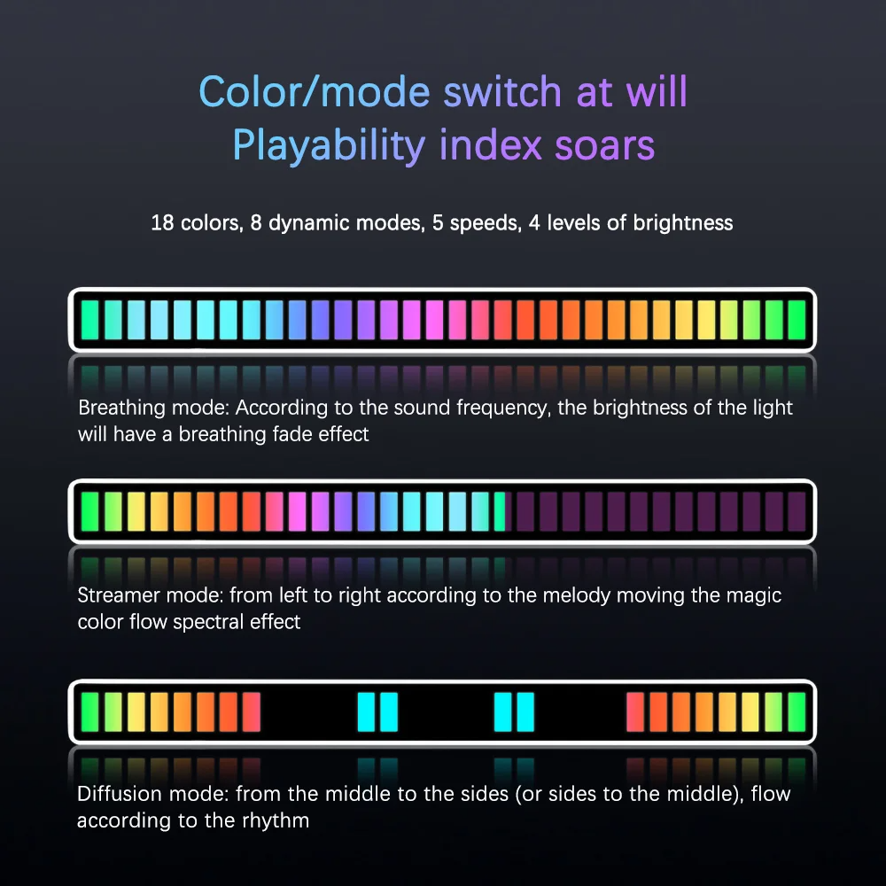 RGB Music Sound Control LED Light Smart App Control Pickup Rhythm Atmosphere light For Car Tv Gaming Computer Desktop Decor Lamp
