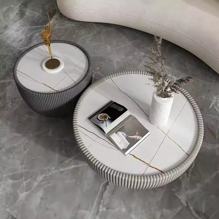 Small family light luxury modern living room hotel creative round coffee table