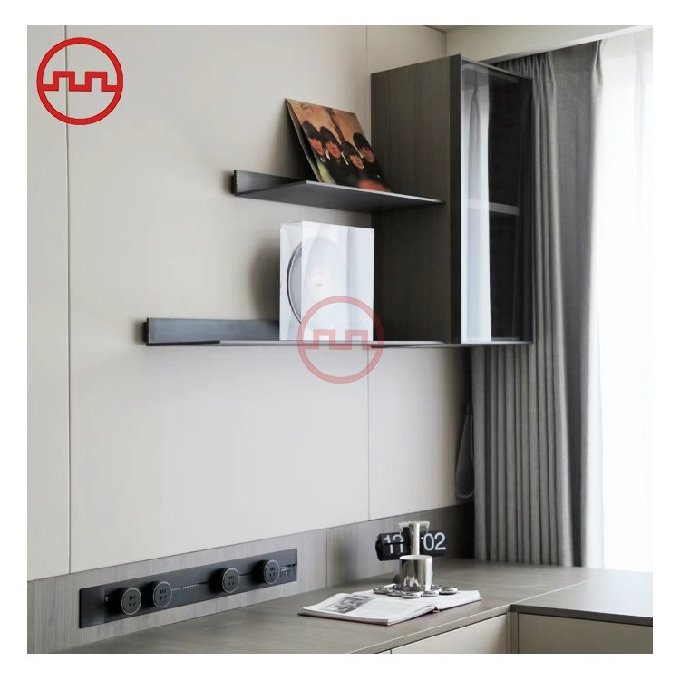 Living room decor wall mounted led light metal floating shelves aluminum display rack