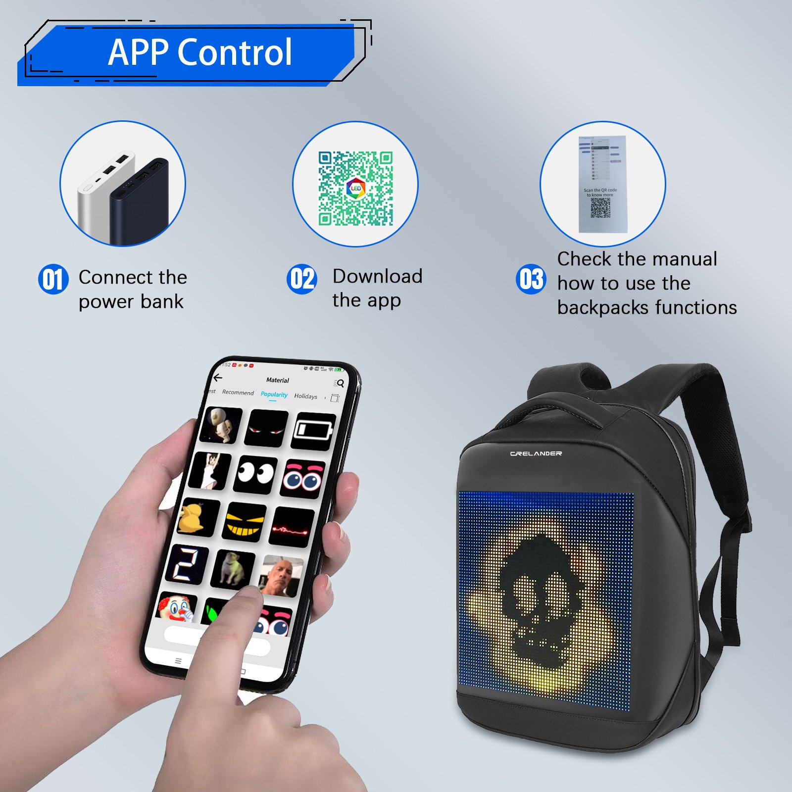 CRELANDER Smart Advertising LED Backpack Bags LED Display Screen Dynamic bags Wifi APP Control Walking For Man Women Mochilas