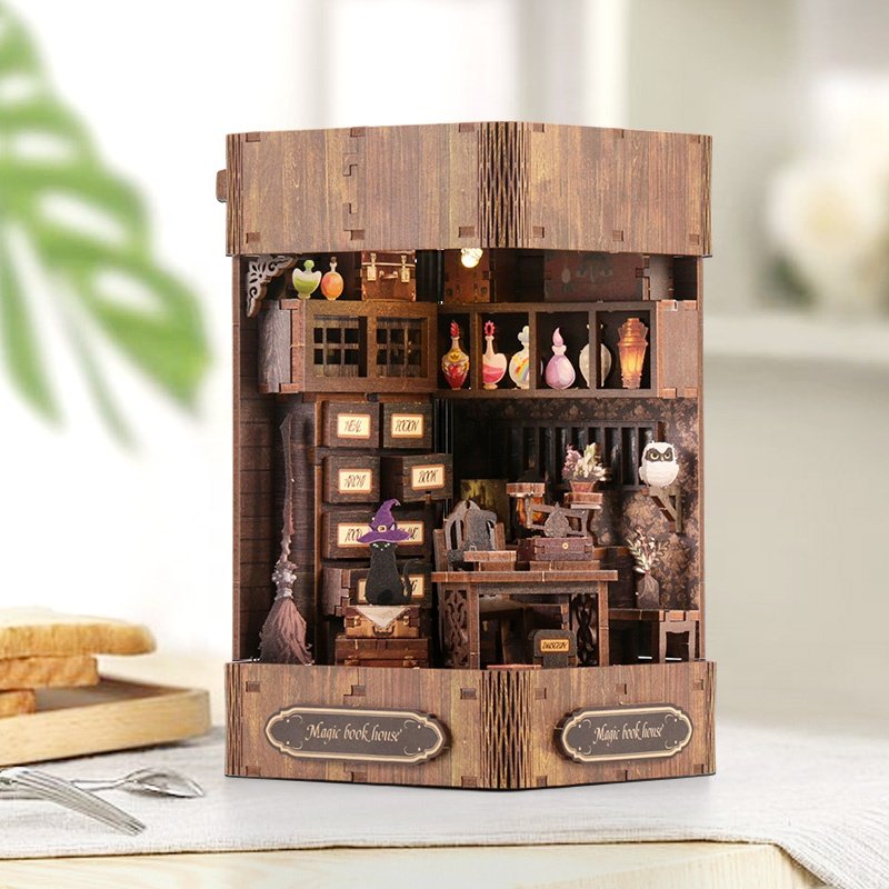 Customized popular 3d assembled magic Mini house story Wooden Puzzle Diy Miniature book nook