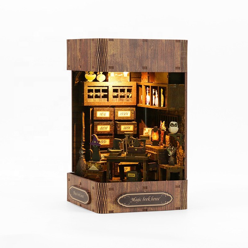 Customized popular 3d assembled magic Mini house story Wooden Puzzle Diy Miniature book nook
