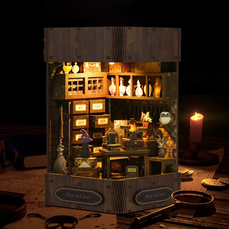 Customized popular 3d assembled magic Mini house story Wooden Puzzle Diy Miniature book nook