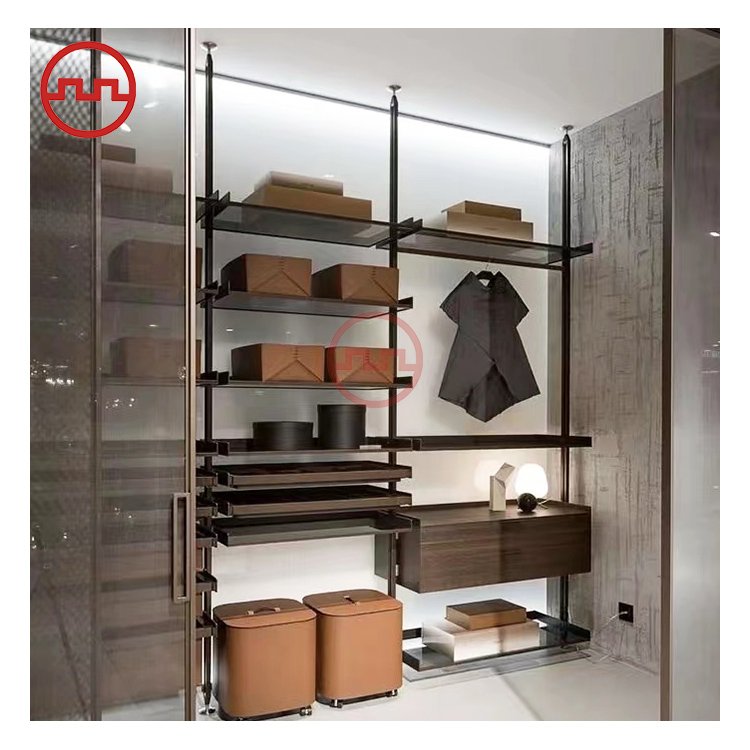 Modern custom design aluminum column pole bookcase open multi-layer bookcase metal frame locker