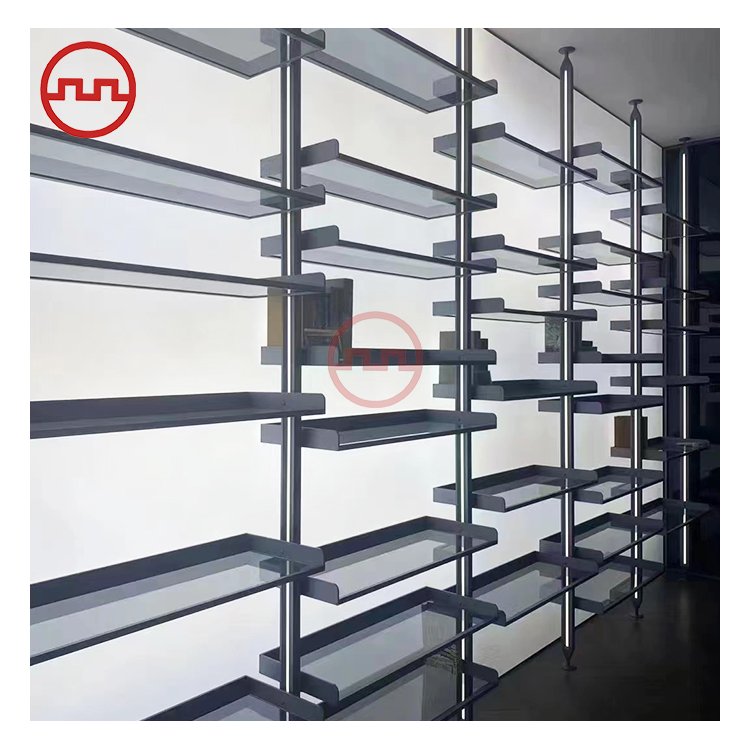 Modern custom design aluminum column pole bookcase open multi-layer bookcase metal frame locker