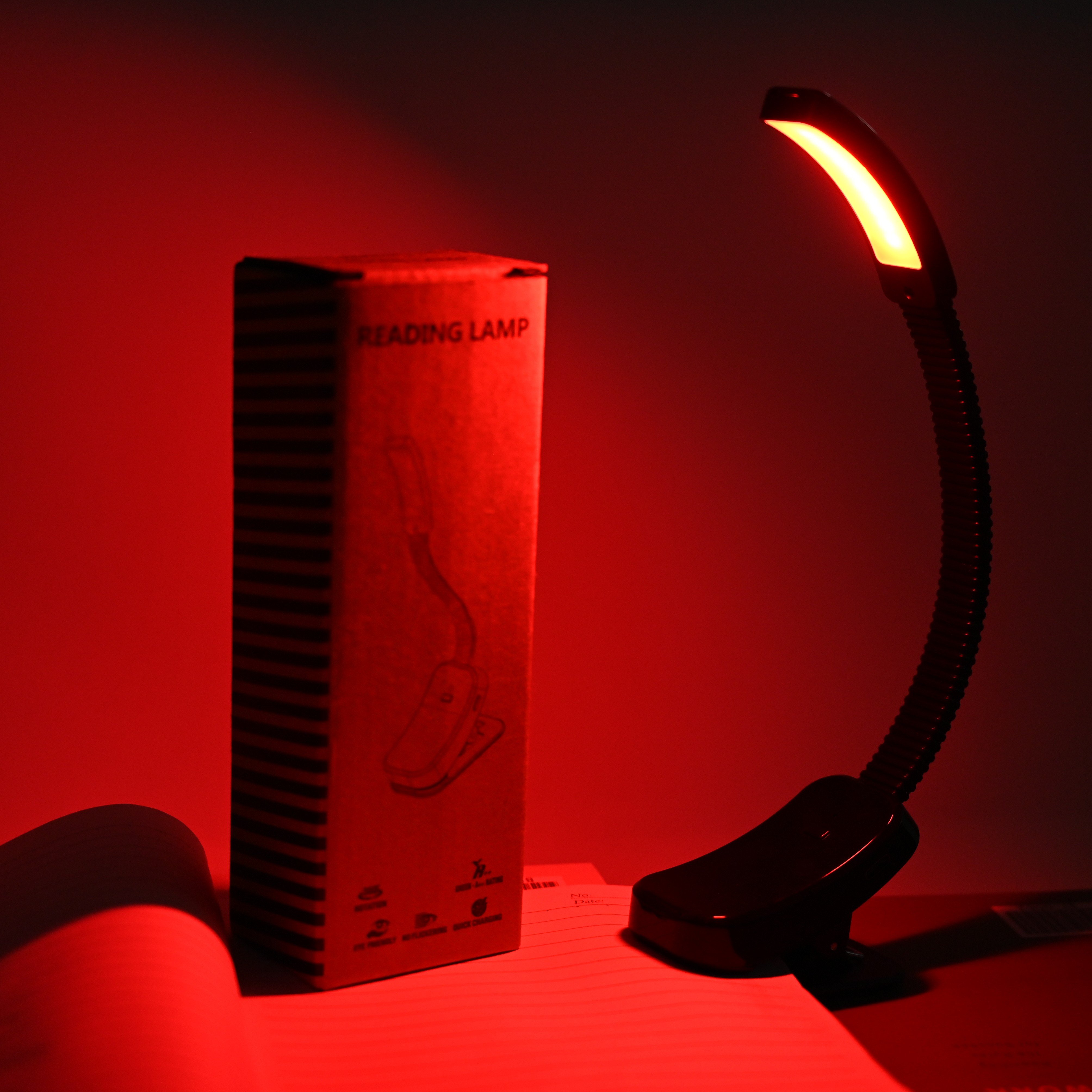 Clip On Reading Book Lamp Usb 660nm Red Light Clamp Lamp with Flexible Neck Rechargeable Led Book Light