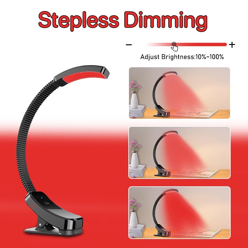 Clip On Reading Book Lamp Usb 660nm Red Light Clamp Lamp with Flexible Neck Rechargeable Led Book Light
