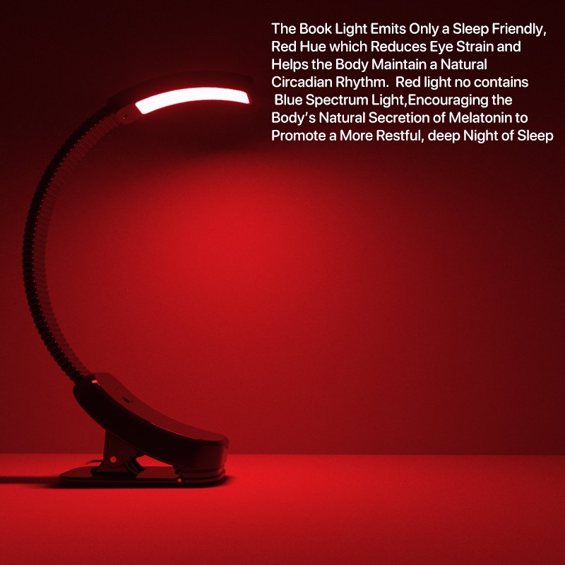 Clip On Reading Book Lamp Usb 660nm Red Light Clamp Lamp with Flexible Neck Rechargeable Led Book Light