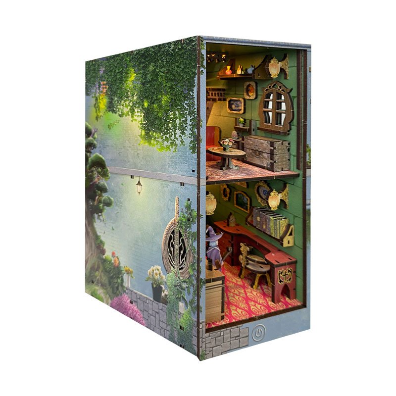 Y-TOP Hot Sale Magic Pharmacist House Wood Book Nook Kit 3D Wooden Puzzle DIY Miniature Dollhouse LED Light Custom Bookend