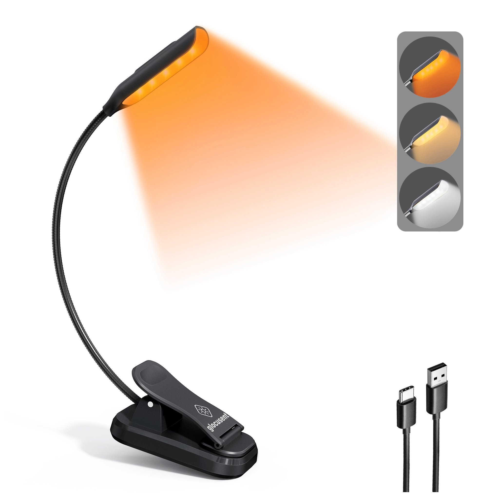 2024 New 3x3 Lighting Modes LED Clip on Mini Reading Light USB Rechargeable Book Light