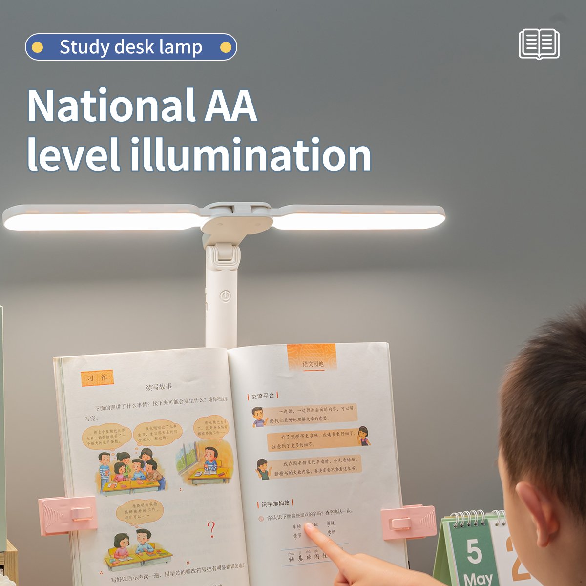 2 Heads LED Touchable Desk Lights Studio Table Light Desk Lamp with Book Clamp Board for Kids Sitting Correction Eye Protect