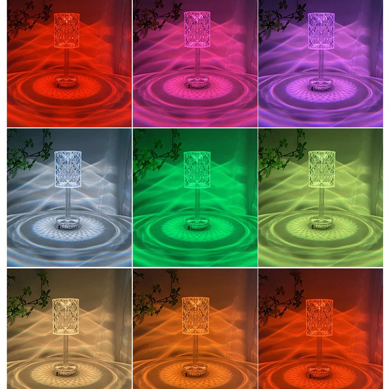 Romantic Portable 16 Color Atmosphere USB Rechargeable Rose Remote Acrylic Crystal Decorative LED night table desk lights lamp