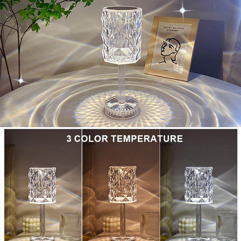 Romantic Portable 16 Color Atmosphere USB Rechargeable Rose Remote Acrylic Crystal Decorative LED night table desk lights lamp
