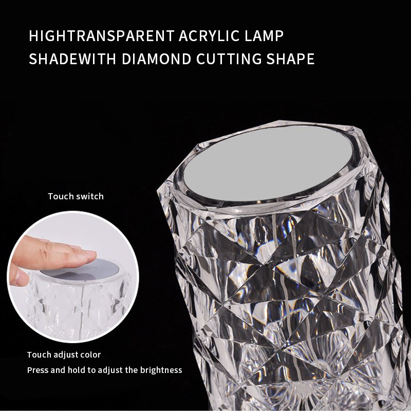 Romantic Portable 16 Color Atmosphere USB Rechargeable Rose Remote Acrylic Crystal Decorative LED night table desk lights lamp