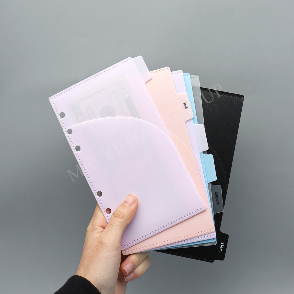 A6 A7 PP Cash Envelopes 6 Tabs 2 Pockets Zipless Money Envelopes Loose Leaf 6 Holes Cash Budget Envelope Index Dividers
