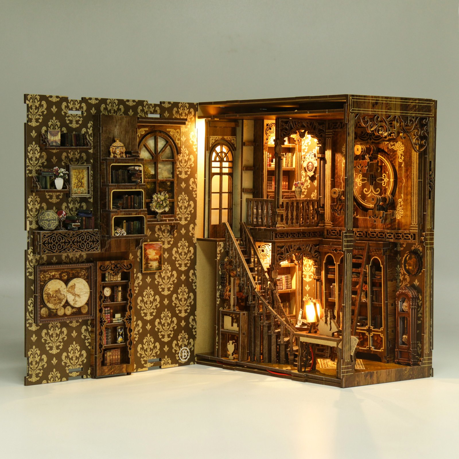 Manufacturer 3D wooden puzzle Antique book collection room story wooden book nook kit city with function
