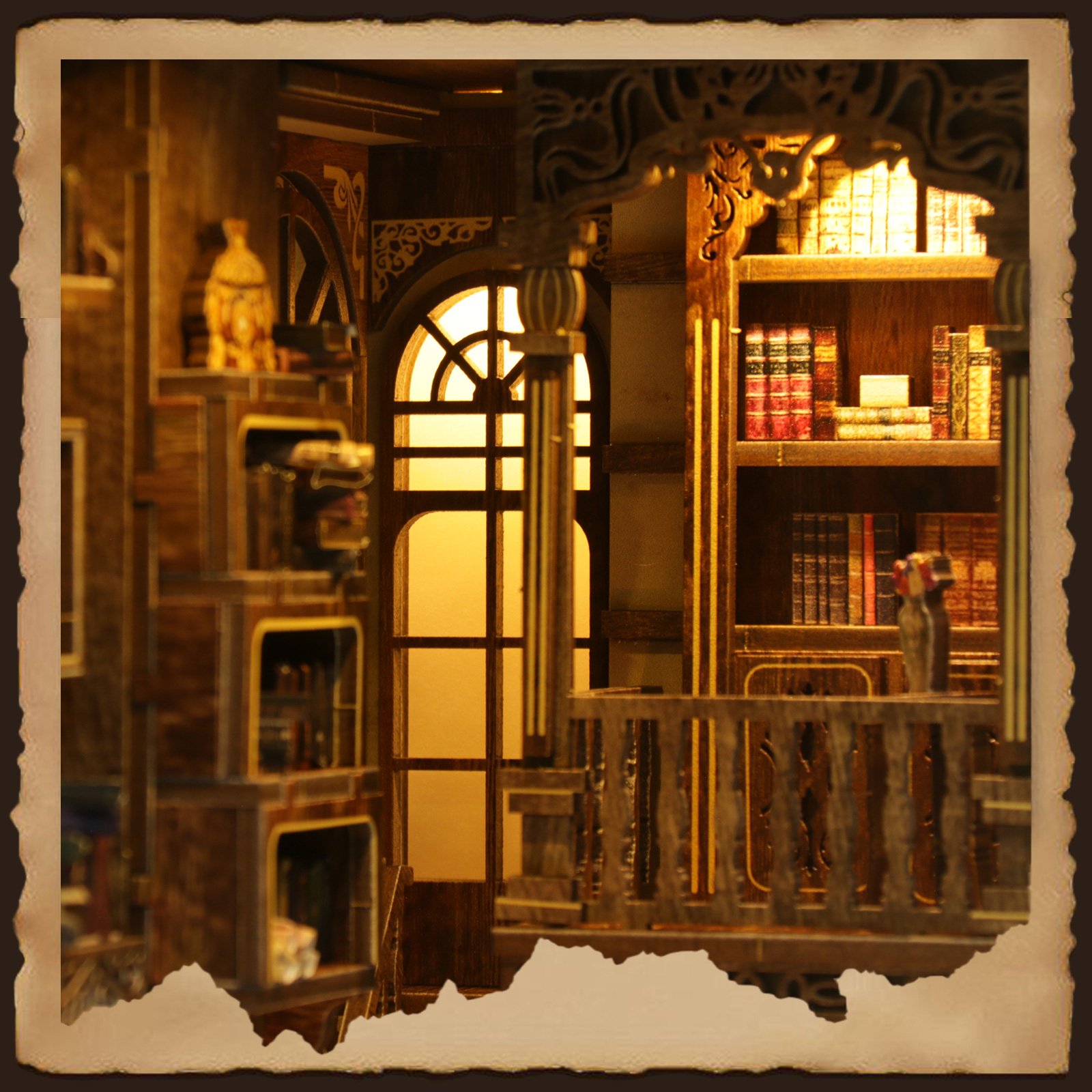 Manufacturer 3D wooden puzzle Antique book collection room story wooden book nook kit city with function