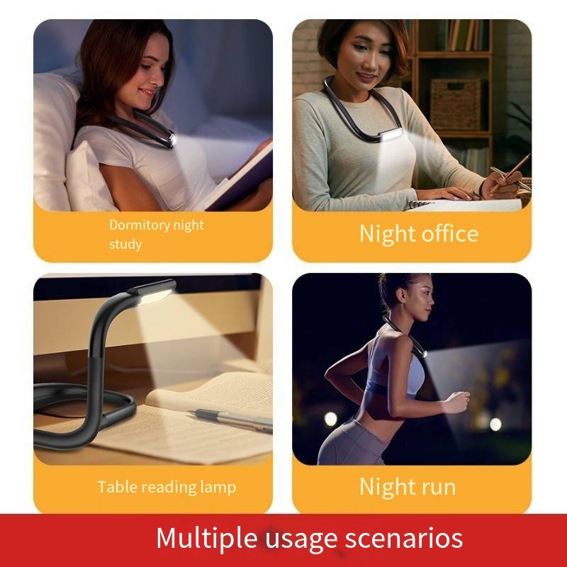 New Product Ideas 2024 OEM Logo Custom LED Neck Reading Light 3 Colors Brightness Adjustable Rechargeable Neck Book Reading Lamp
