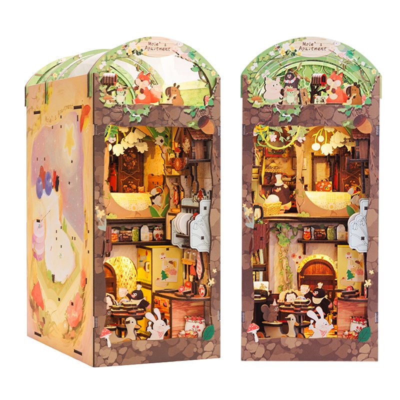 Cutebee 3D Wooden Puzzle DIY Crafts Touch Sensor on Led Light Night Light Mole's Apartment Book Nook Kit Use as Birthday Gifts
