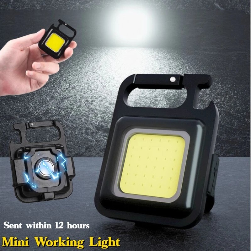 Mini Rechargeable Portable Pocket Cob Work Light Magnetic Inspection Light Opener Torch Keychain Lamp LED Camping Flashlight