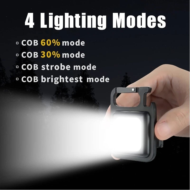 Mini Rechargeable Portable Pocket Cob Work Light Magnetic Inspection Light Opener Torch Keychain Lamp LED Camping Flashlight