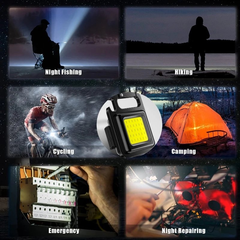 Mini Rechargeable Portable Pocket Cob Work Light Magnetic Inspection Light Opener Torch Keychain Lamp LED Camping Flashlight