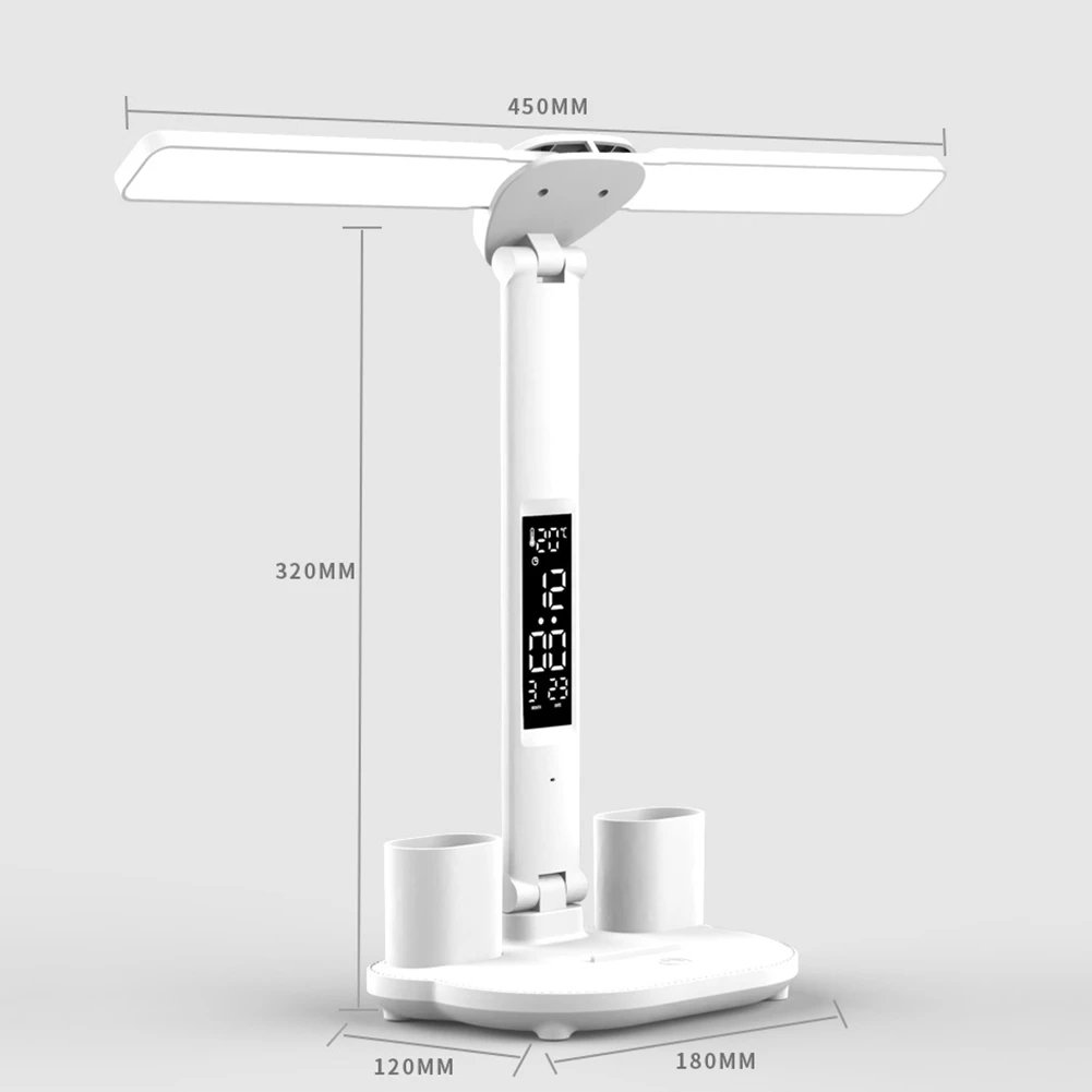 Double head USB Dimmable LED Desk Lamps Touch Foldable Table lights with Calendar Temperature Night Light for Study Reading Lamp