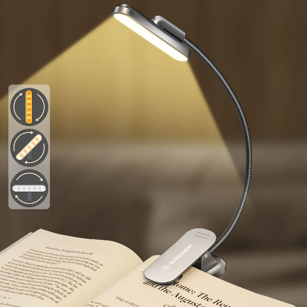 Clearance Price Glocusent 0 to 340 Degrees Rotatable Reading Light Usb C Rechargeable Mini Clip-on Book Light