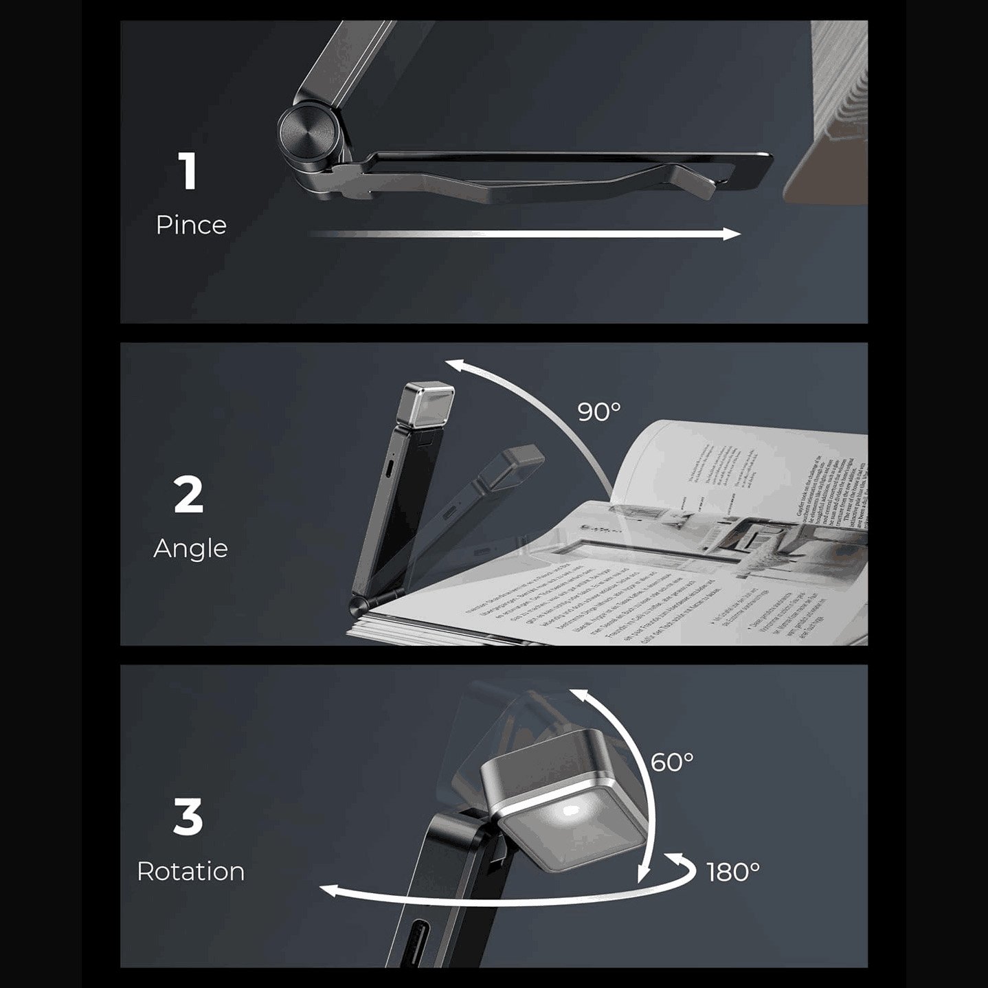 2024 Portable Bookmark Light 5 Brightness Levels LED Desk Reading Light Eye-Caring Clip on Book Lamp