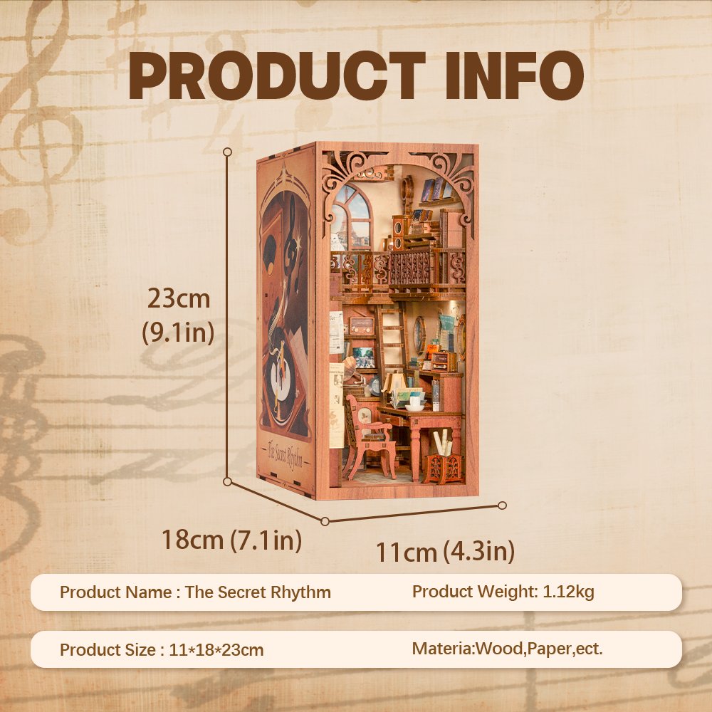 CuteBee Handmade Craft Music Style Decoration Dollhouse with LED Night Light Building Model Book Nook Kit Diy Kits for Adults