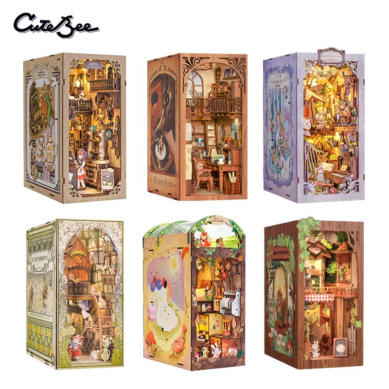 CuteBee Handmade Craft Music Style Decoration Dollhouse with LED Night Light Building Model Book Nook Kit Diy Kits for Adults
