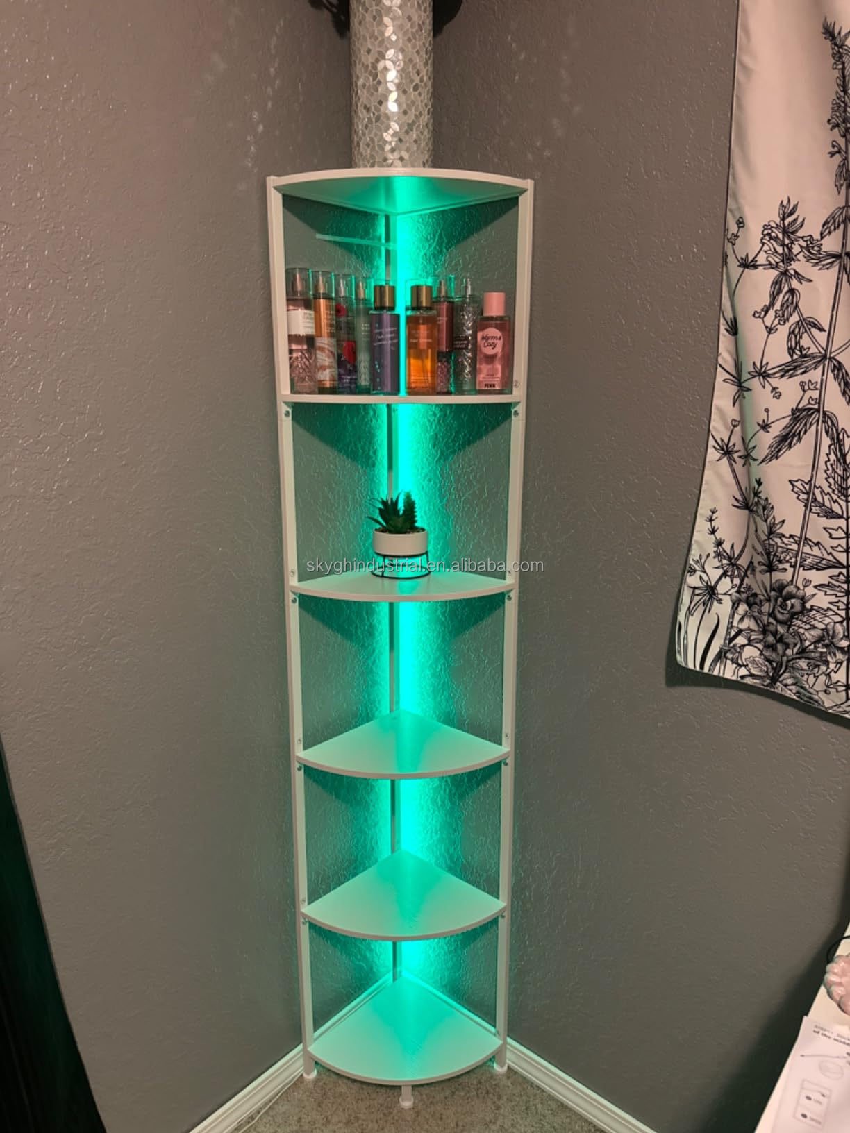 Customized led wooden display corner stand design metal cabinet living room bedroom shelf book toy curio corner wall bracket