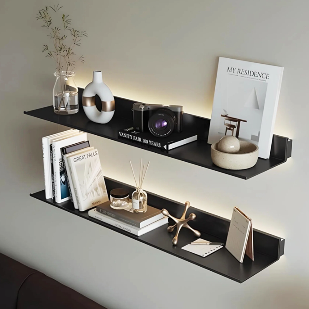 Living Room Decoration Metal Hardware For Led Lighted Book Hanging Square Shelves Wall Mounted Floating Wall Shelves