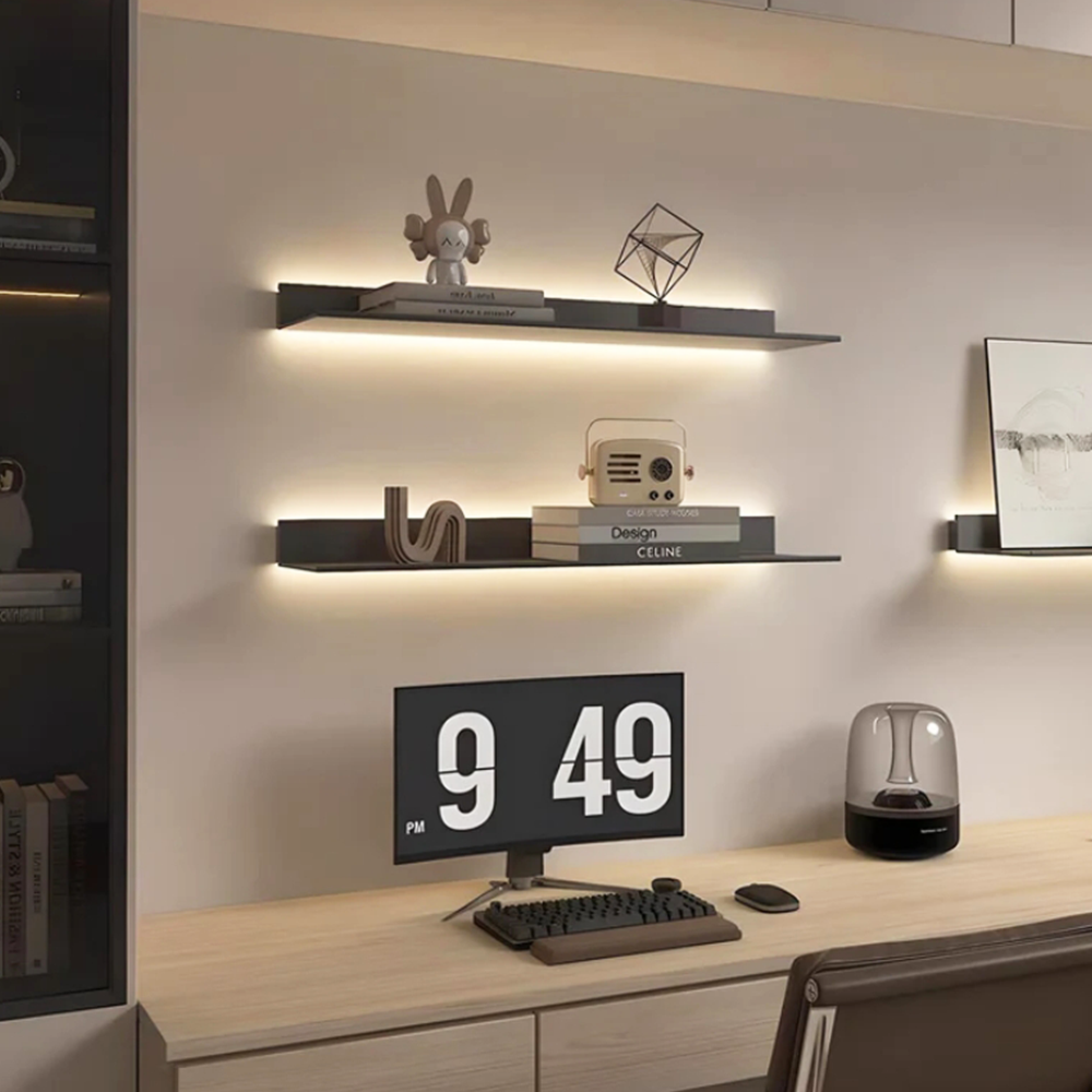 Living Room Decoration Metal Hardware For Led Lighted Book Hanging Square Shelves Wall Mounted Floating Wall Shelves