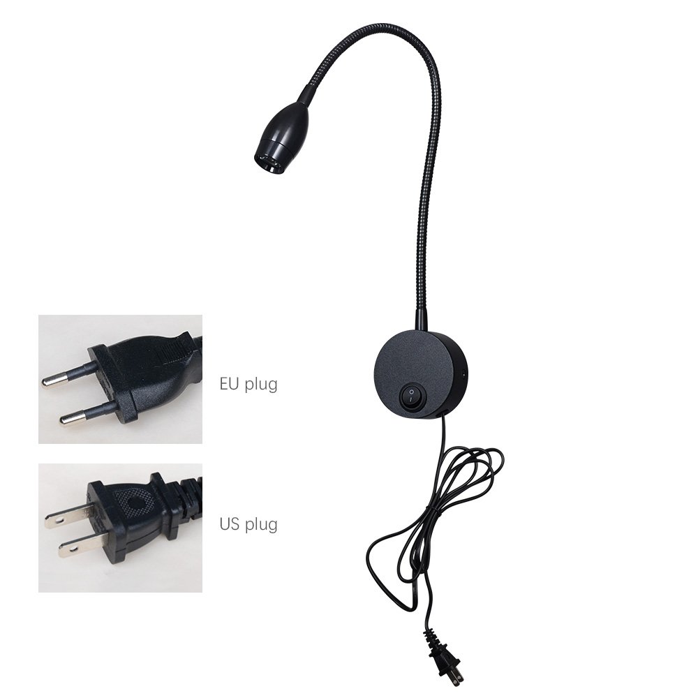 LED wall light for book Bed Lamp with Plug Cord for Bedroom Bedside Hotel Project Flexible Gooseneck Books Reading Light