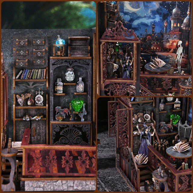 Aslowsnail Newest CH03 Magic Town Exploration Bookends 3D Book Nook Kit Puzzle DIY Book Nook with LED Light