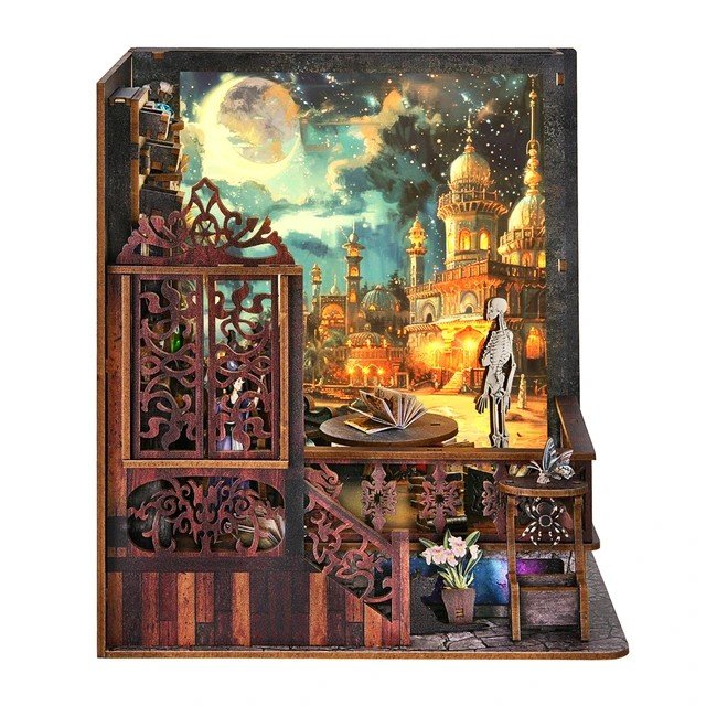 Aslowsnail Newest CH03 Magic Town Exploration Bookends 3D Book Nook Kit Puzzle DIY Book Nook with LED Light