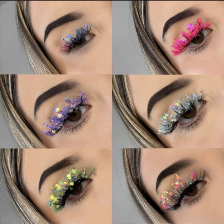 Colored Shining Gold Glitter Eyelashes Handmade Dramatic Purple Colorful Rainbow Lashes For Party Show Cosplay Lashes