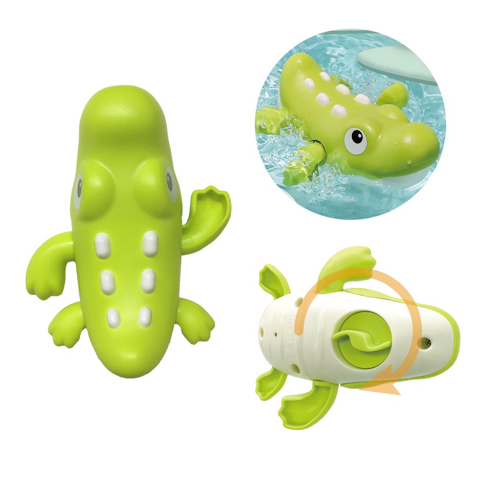 Esummi Funny Crocodile Puppet Bath Set for toddlers, with Wind-UP Swimming Toy in Box Set, Fantastic PEVA Baby Bath Book