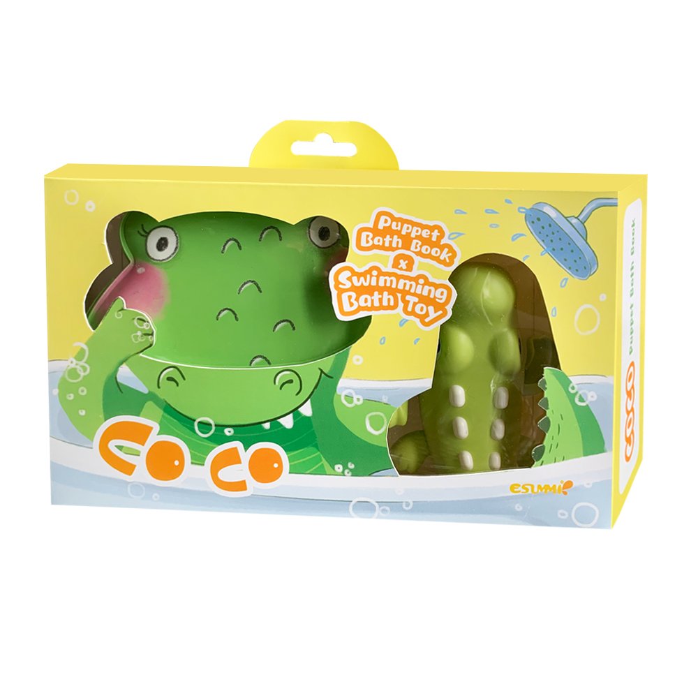 Esummi Funny Crocodile Puppet Bath Set for toddlers, with Wind-UP Swimming Toy in Box Set, Fantastic PEVA Baby Bath Book