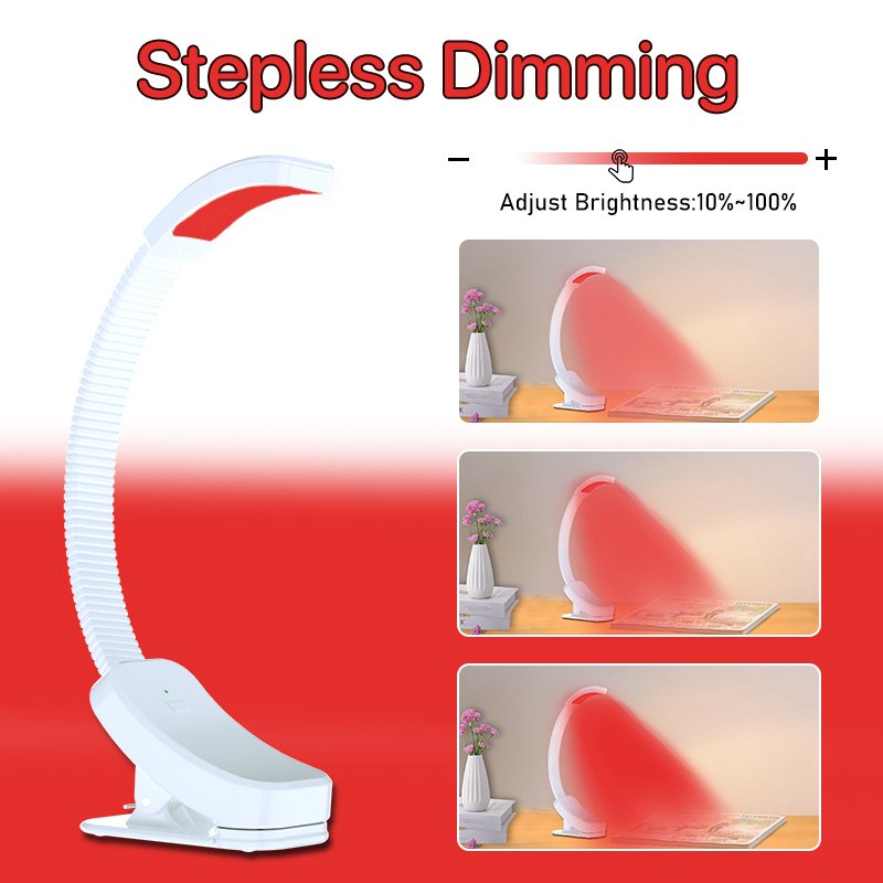 No Blue Light 660nm 3-Level Red Light Book Lamp Flexible Easy Clip Read Night Reading Lamp in Bed